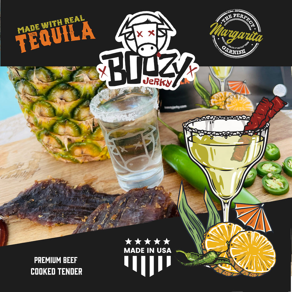 Tender brisket jerky infused with tequila, marinated in sweet pineapple and spicy serrano peppers, delivering the perfect balance of heat and tropical sweetness—a must-have snack for tequila lovers!