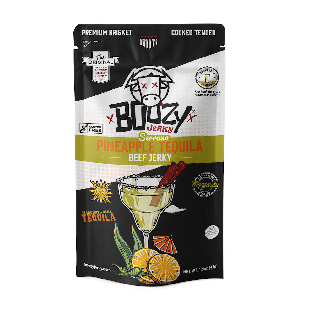 Tender brisket jerky infused with tequila, marinated in sweet pineapple and spicy serrano peppers, delivering the perfect balance of heat and tropical sweetness—a must-have snack for tequila lovers!