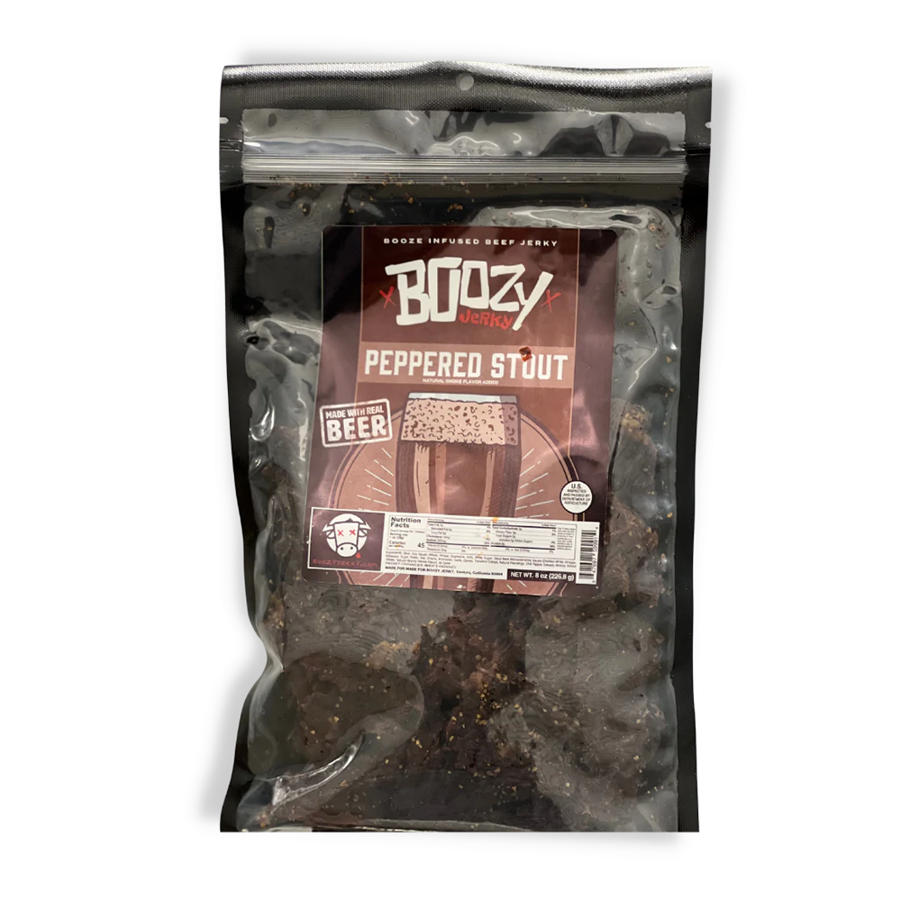 Peppered Stout Brisket Jerky - Large 8oz “Growler Bag”