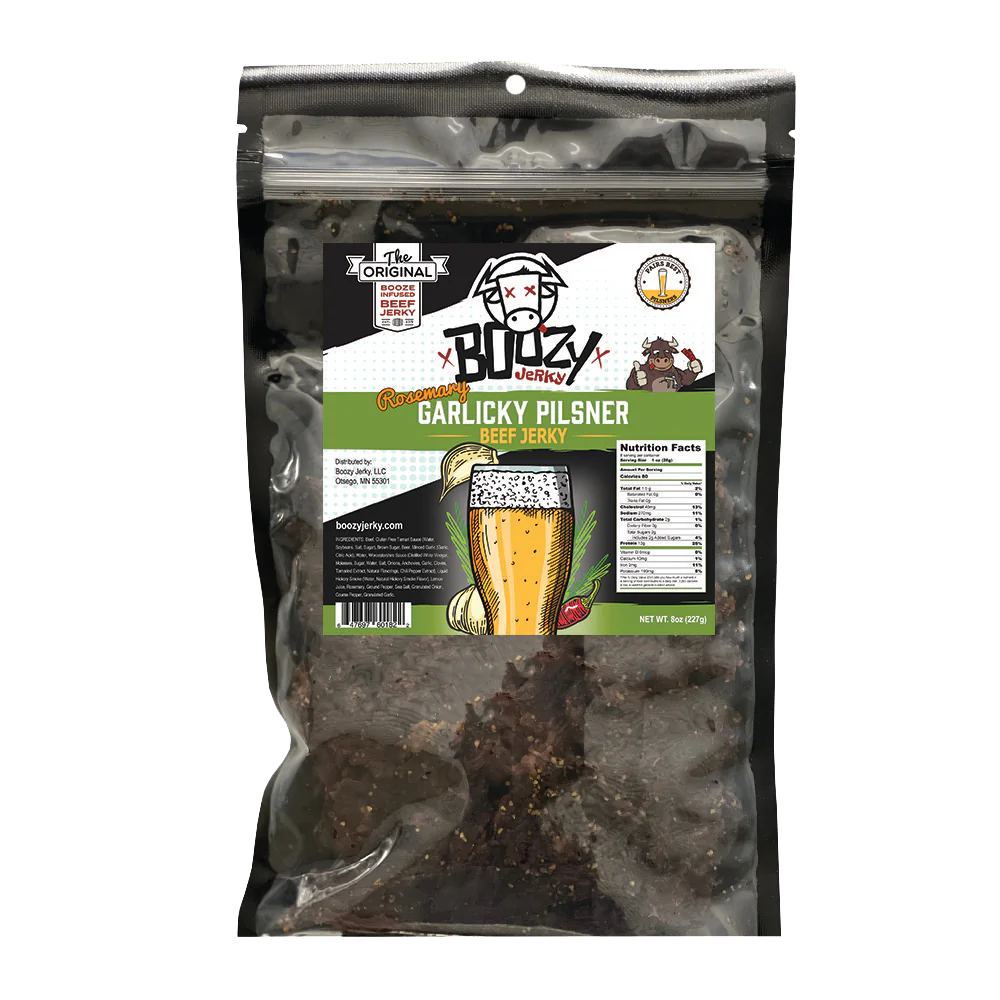 Rosemary Garlicky Pilsner Beef Jerky - "8oz Growler Bag"