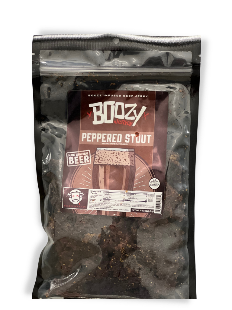 Peppered Stout Beef Jerky - Large 8oz “Growler Bag”
