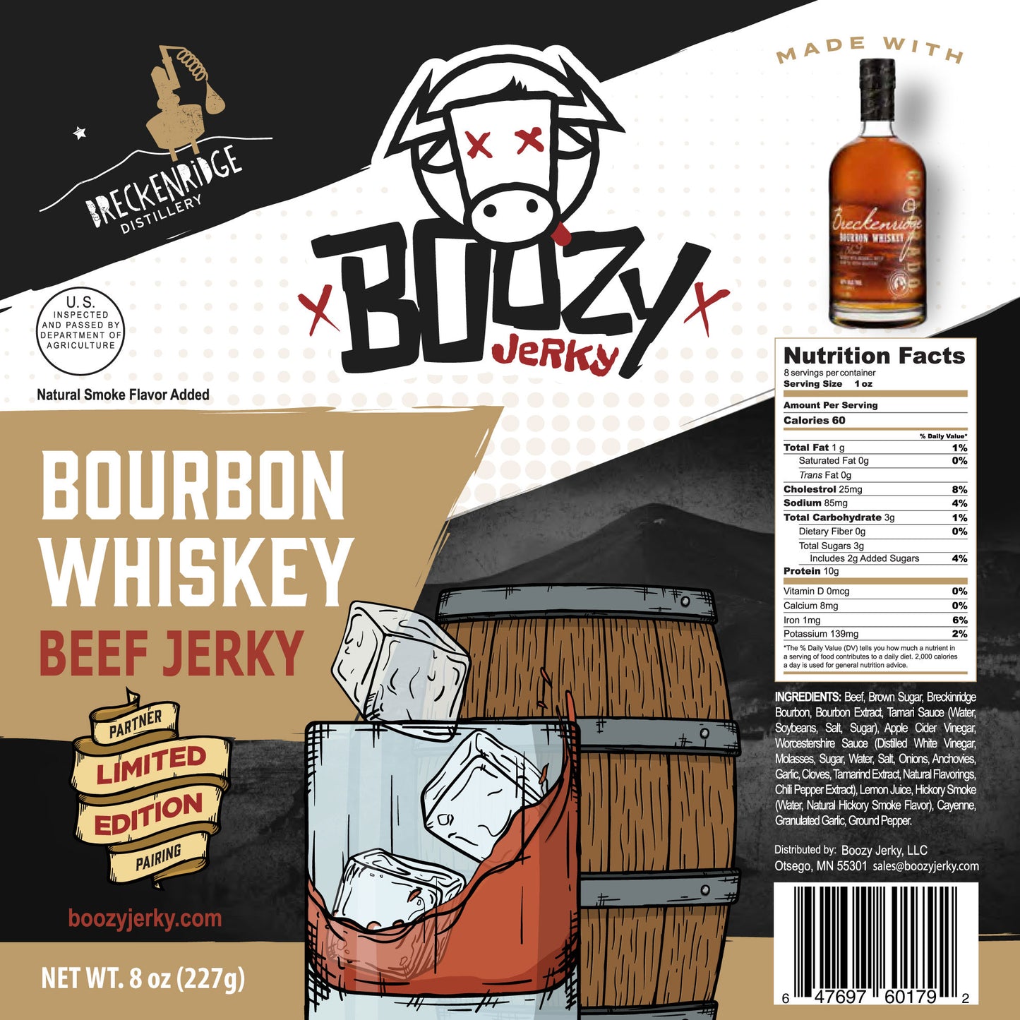 Bourbon Whiskey Beef Jerky - 8oz "Growler Bag"