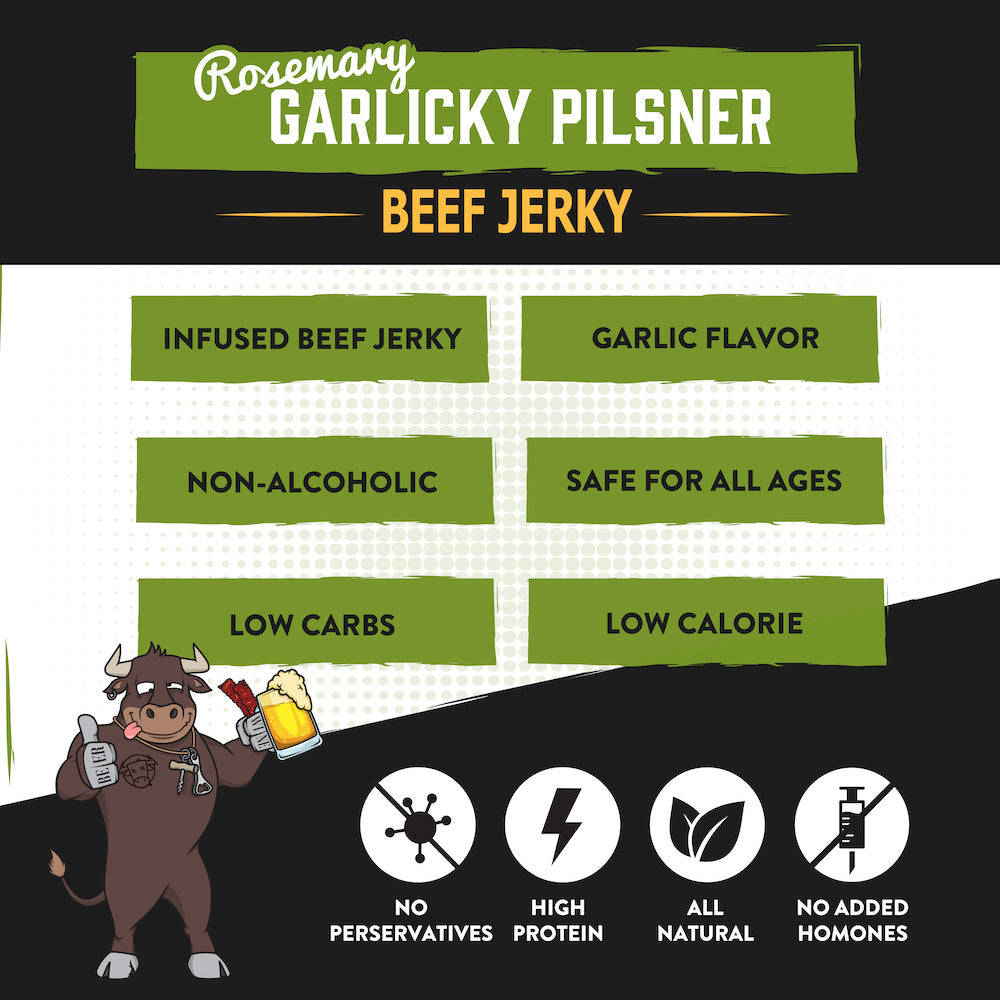 Rosemary Garlicky Pilsner Beef Jerky - "8oz Growler Bag"